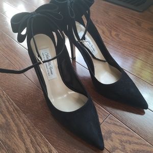 Suede bow heels